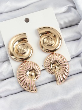 Erb Pirinç Sarmal Sallantılı Deniz Kabuğu Vintage Model Gold Renk Küpe