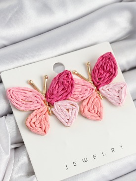 Erb Pirinç Pembe Kelebek Model Gold Renk Kadın Hasır Küpe
