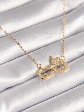 Erb 316L Çelik Gold Renk Zirkon Zincir Taşı Sonsuzluk Kelebek Model Kadın Kolye