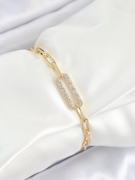 Erb Pirinç  Dikdörtgen Model Zirkon Taşlı Gold Renk VİP Seri Kadın Bileklik