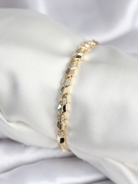 Erb Pirinç Gold Renk Zirkon Taşlı Balık Sırtı Model Kadın Bileklik