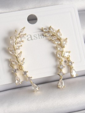 Erb Pirinç Gold Renk Zirkon Taşlı Başak Model Kadın Küpe