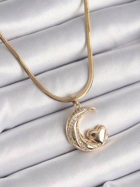 Erb 316L Çelik Gold Renk Çelik İtalyan Zincir Zirkon Taşlı Halil Figür Kalp Detay Kadın Kolye