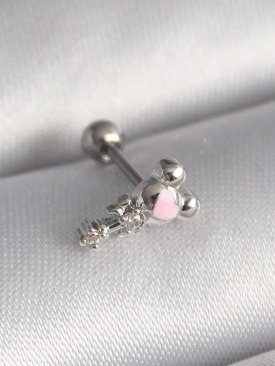 Erb 316L Çelik Gümüş Renk Zirkon Taş Detay Pembe Kalp İşleme Tragus Piercing