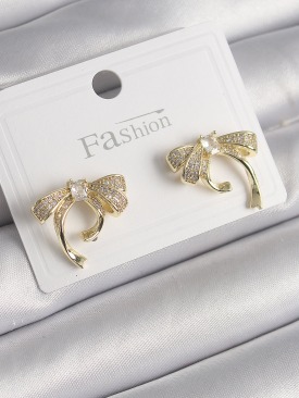Erb Pirinç Gold Renk Zirkon Taşlı Fiyonk Model Kadın Küpe