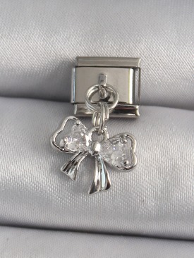 Erb 316L Çelik Gümüş Renk Zirkon Taşlı Kurdele Model Nomination Charm