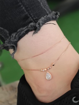 Erb Rose Gold Renk Zirkon Damla Taşlı Halhal
