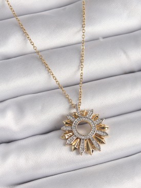 Erb 316L Çelik Gold Renk Zincir Zirkon Taşlı Mix Renk Güneş Model Kadın Kolye