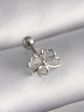 Erb 316L Çelik Gümüş Renk Zirkon Taş Detay Kurdele Model Tragus Piercing