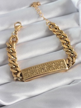 Erb 316L Çelik Gold Renk Zincir Model Motif İşleme Kadın Bileklik