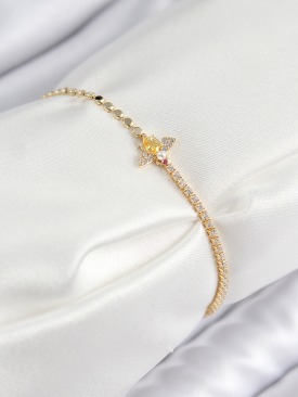 Erb Pirinç Zirkon Taşlı Arı Model Ezme Zincir Gold Renk Kadın Bileklik