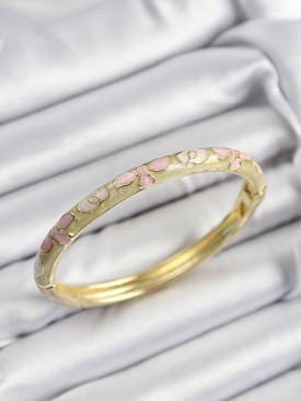 Erb Mineli Pirinç Pembe Hardal Ve Krem Çiçek Motifli Gold Renk Kadın Kelepçe