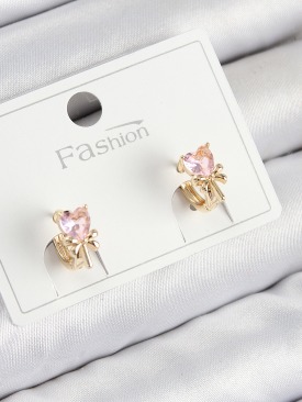 Erb Pirinç Zirkon Taşlı Fiyonklu Kalp Model Gold Renk Çocuk Küpe