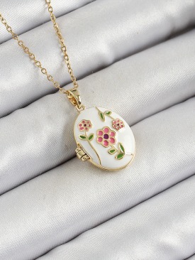 Erb 316L Çelik Zincir Açılabilir Sanatsal Vintage Çiçek Model Gold Renk Kadın Kolye