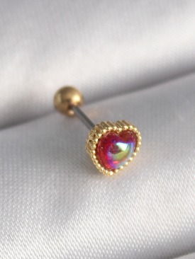 Erb 316L Çelik Gold Renk Kırmızı Mineli Kalp Tragus Piercing