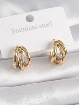 Erb 316L Çelik Gold Renk Yarım Halka Model Kadın Küpe
