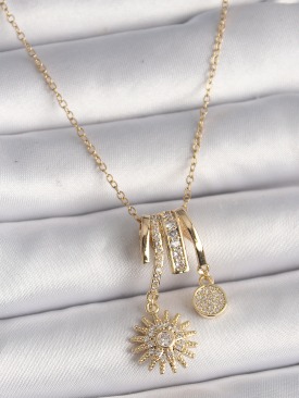Erb 316L Çelik Gold Renk Zincir Zirkon Taşlı Sallantı Kutup Yılıdızı Model Kadın Charm Kolye