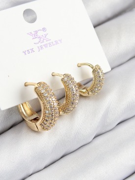 Erb Pirinç Zirkon Taşlı 3\'lü Halka Model Gold Renk Kadın Küpe
