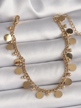 Erb 316L Çelik Gold Renk Zincir Çoklu Pul Model Topçuk Detay Kadın Bileklik