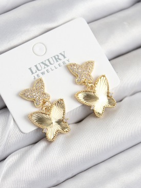 Erb Pirinç Zirkon Taşlı Kelebek Model Gold Renk Kadın Küpe