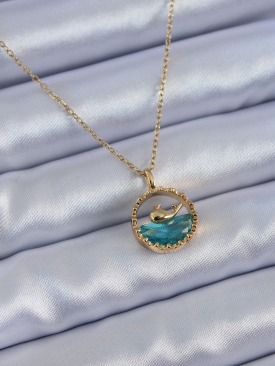 Erb 316L Çelik Gold Renk Balina Figür Kristal Taşlı Kadın Kolye