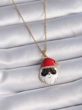 Erb 316L Çelik Gold Renk Zincir Zirkon Taşlı Noel Baba Figür Kadın Kolye