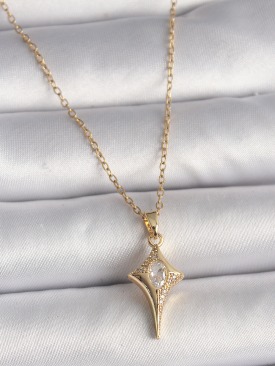 Erb 316L Çelik Gold Renk Zincir Zirkon Taşlı Kuzey Yıldızı Model Kadın Kolye