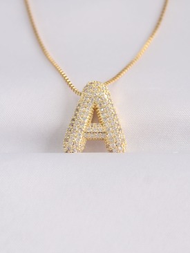 Erb 316L Çelik Zincirli Zirkon Taşlı A Harfli Gold Renk Bubble Kolye