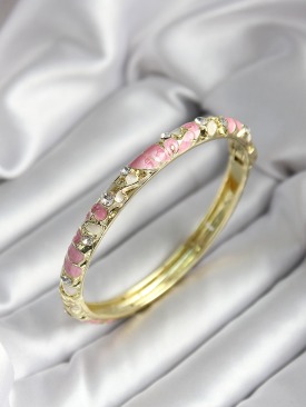Erb Mineli Pirinç Pembe Çiçek Desenli Zirkon Taşlı Gold Renk Kadın Kelepçe
