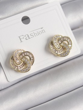 Erb Pirinç Gold Renk Zirkon Taşlı Çiçek Model Kadın Küpe