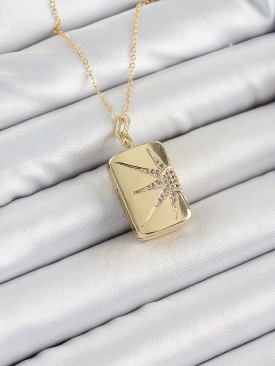 Erb 316L Çelk Açılabilir Dikdörtgen Model Zirkon Taşlı Gold Renk Kadın Zincir Kolye