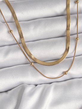 Erb 316L Çelik Gold Renk 2\'Li İtalyan Zincir Topçuk Detay Kadın Kolye