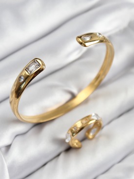 Erb Pirinç Zirkon Taşlı Ayrık Model Gold Renk Bileklik Yüzük Set