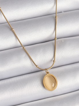 Erb 316L Çelik Gold Renk Sarı Kedi Gözü Sedefli Oval Model Kadın Kolye