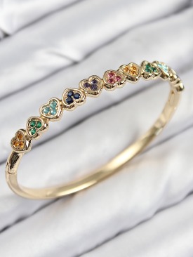 Erb Pirinç Renkli Zirkon Taşlı Sıralı Kalp Model Gold Renk Kadın Kelepçe