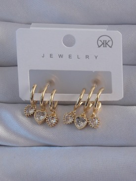 Erb Pirinç Gold Renk Zirkon Taşlı Kalp Model Çoklu Görünüm Yarım Halka Küpe