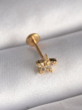 Erb 316L Çelik Gold Renk Zirkon Taşlı Yıldız Model Tragus Piercing