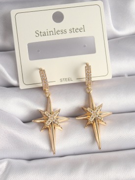 Erb 316L Çelik Gold Renk Zirkon Taşlı Kutup Yıldız Model Kadın Küpe