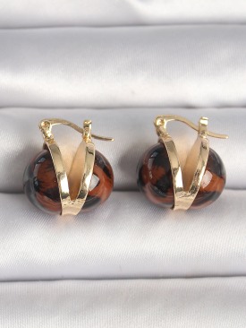 Erb Pirinç Gold Renk Leopar Desen 3D Daire Model Kadın Küpe