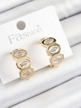 Erb Pirinç Zirkon Taşlı Damla Figürlü Halka Model Gold Renk Kadın Küpe