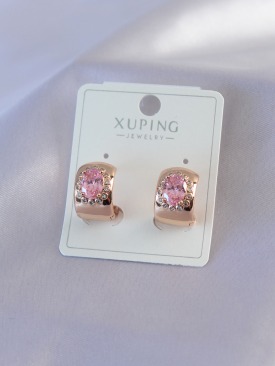 Erb Gold Renk Pembe Kristal Taşlı Yarım Halka Model Xuping Kadın Küpe
