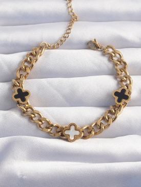Erb 316L Çelik Gold Renk Mineli Yonca Model Bileklik