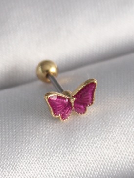 Erb 316L Çelik Gümüş Renk Pembe Kelebek Model Tragus Piercing