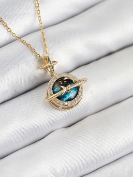 Erb 316L Çelik Zirkon Taşlı Gezegen Model Gold Renk Kadın Kolye