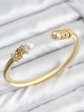 Erb 316L Çelik Zirkon Taşlı İnci Model Gold Renk Kadın Bileklik