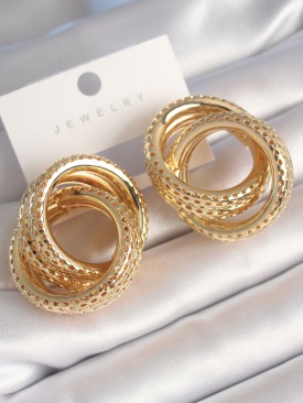Erb Pirinç Gold Renk Geçme Hasır Model İşleme Detaylı Kadın Küpe