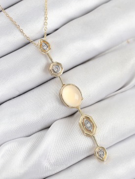 Erb Pirinç Zincir Sarı Gold Renk Zirkon Taşlı Y Kolye