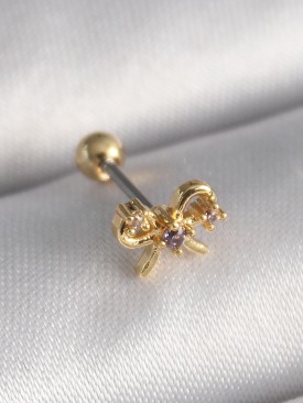 Erb 316L Çelik Gold Renk Zirkon Taşlı Kurdele Tragus Piercing