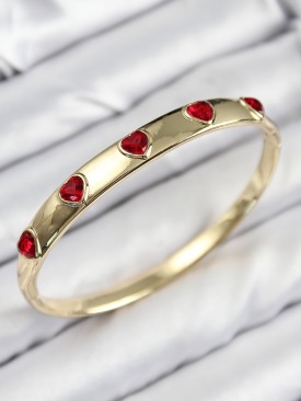 Erb Pirinç Zirkon Taşlı Kırmızı Kalp Model Gold Renk Kadın Kelepçe