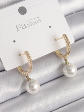 Erb Pirinç Gold Renk Zirkon Taşlı Sallantı İnci Model Kadın Küpe